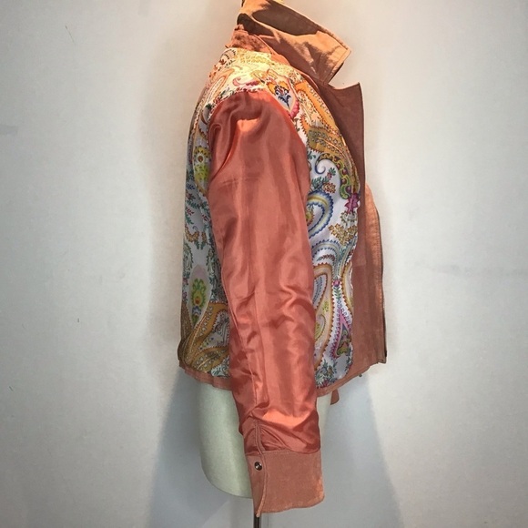 Vintage Y2K apricot suede moto style angled zipper lined scallop edge jacket L - Picture 11 of 14